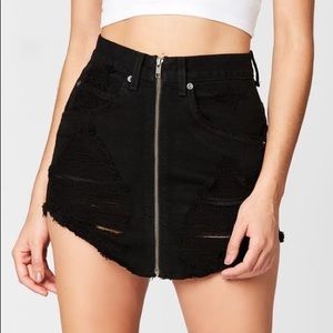 carmar denim front zip black mini skirt